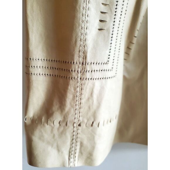 Elie Tahari Coat Cecelia Leather SM Lazer Cut Thin Buttery Soft Putty Tan Color - Picture 9 of 14